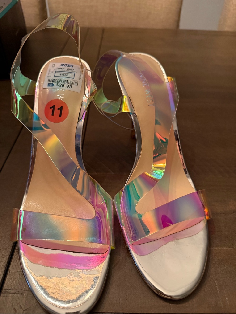 Nine West Holographic Iridescent Strap Heels